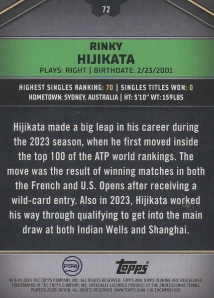 Topps 2024 Graphite Tennis Rinky Hijikata RC Gold Parallel Chrome Card 11/25