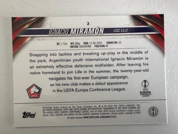 Topps Chrome Hobby UEFA Club Competitions 23/24 Ignacio Miramon Lille Card #3