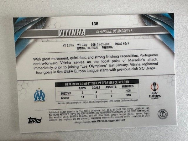 Topps Chrome Hobby UEFA Club Competitions 23/24 Vitinha Marseille Card #135