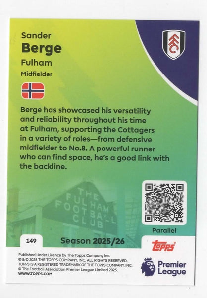 Topps Premier League 25/26 Sander Berge Fulham Sparkle Parallel Card /399