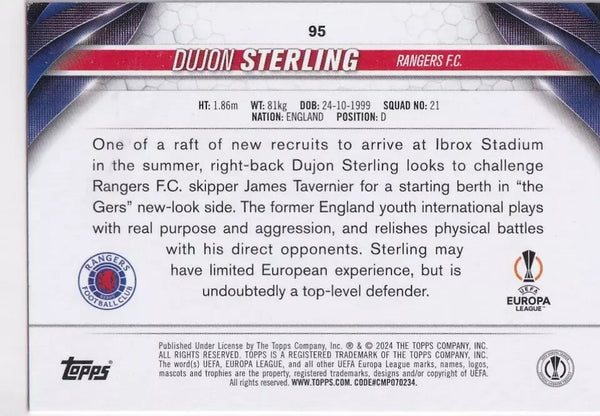 Topps Chrome Hobby UEFA Club Competitions 23/24 Dujon Sterling Rangers Card #95