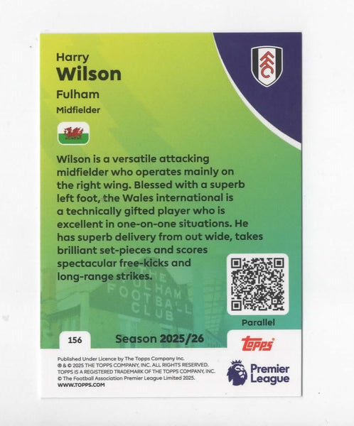 Topps Premier League 25/26 Harry Wilson Fulham Green Sparkle Parallel Card /499
