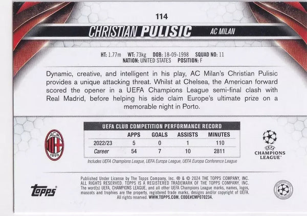 Topps Chrome Hobby UEFA Club Competitions 23/24 Christian Pulisic AC Milan #114