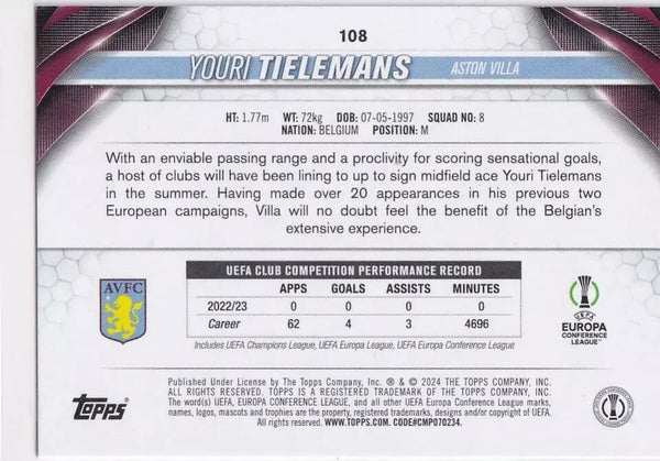 Topps Chrome Hobby UEFA Club Competitions 23/24 Youri Tielemans Aston Villa #108