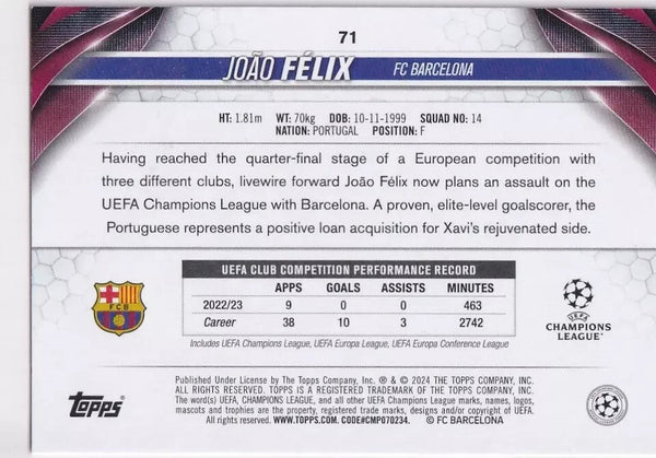 Topps Chrome Hobby UEFA Club Competitions 23/24 Joao Felix Barcelona Card #71