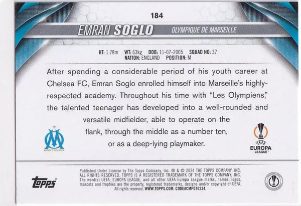 Topps Chrome Hobby UEFA Club Competitions 23/24 Emran Soglo Marseille Card #184