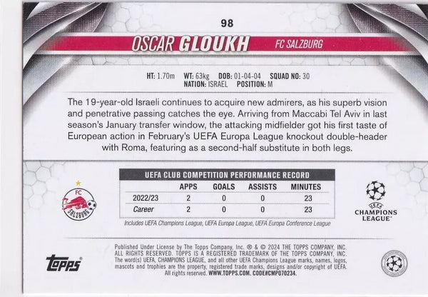 Topps Chrome Hobby UEFA Club Competitions 23/24 Oscar Gloukh FC Salzburg #98