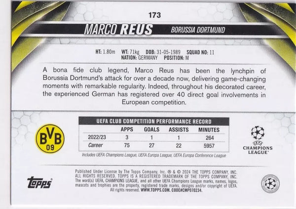 Topps Chrome Hobby UEFA Club Competitions 23/24 Marco Reus Dortmund Card #173