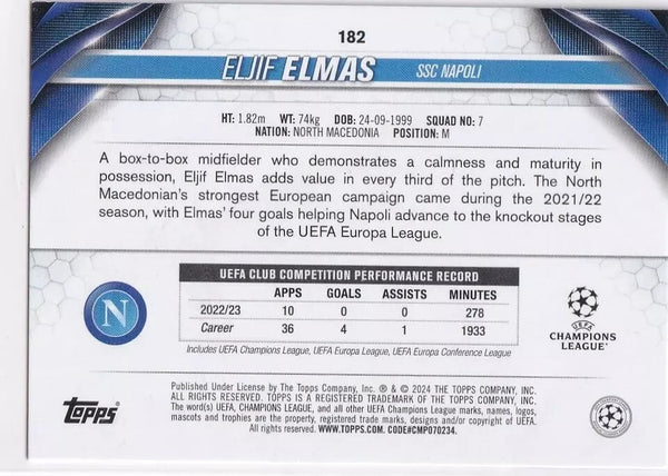 Topps Chrome Hobby UEFA Club Competitions 23/24 Eljif Elmas Napoli Card #182