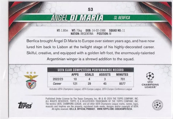 Topps Chrome Hobby UEFA Club Competitions 23/24 Angel Di Maria Benfica #53