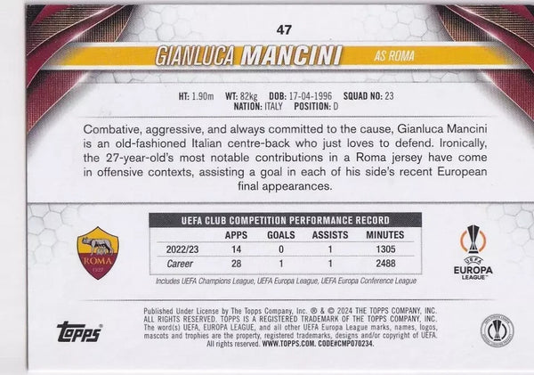 Topps Chrome Hobby UEFA Club Competition 23/24 Gianluca Mancini Roma Card #47
