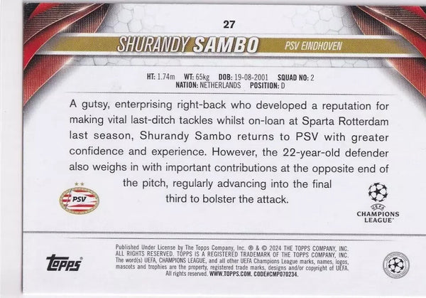 Topps Chrome Hobby UEFA Club Competition 23/24 Shurandy Sambo PSV Card #27
