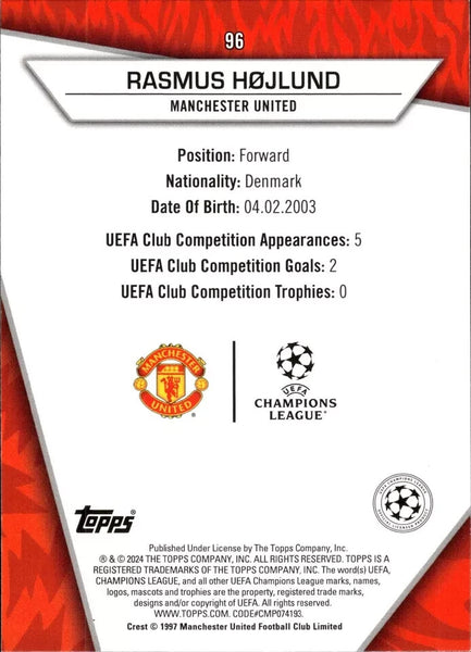 Topps Superstars 2024 23/24 Rasmus Hojlund Manchester United Common Trading Card