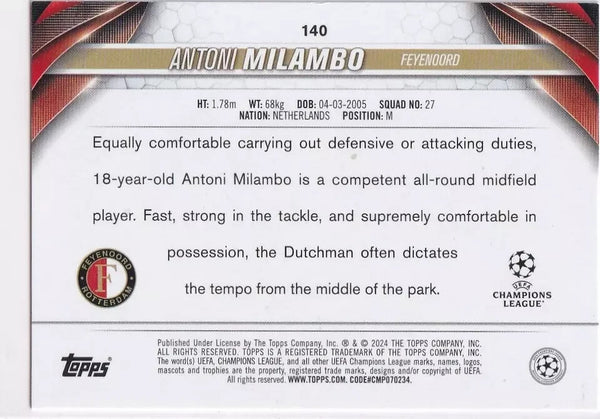 Topps Chrome Hobby UEFA Club Competitions 23/24 Antoni Milambo Feyenoord #140