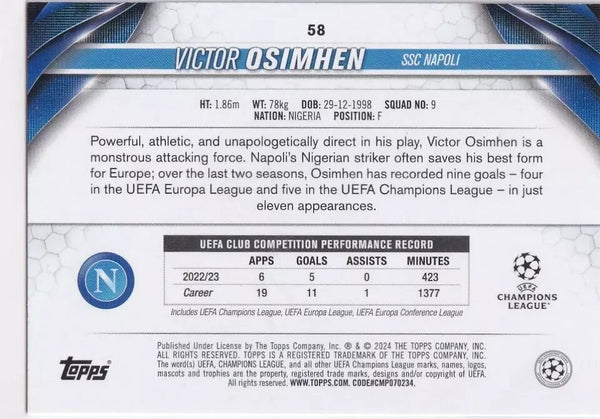 Topps Chrome Hobby UEFA Club Competitions 23/24 Victor Osimhen Napoli #58