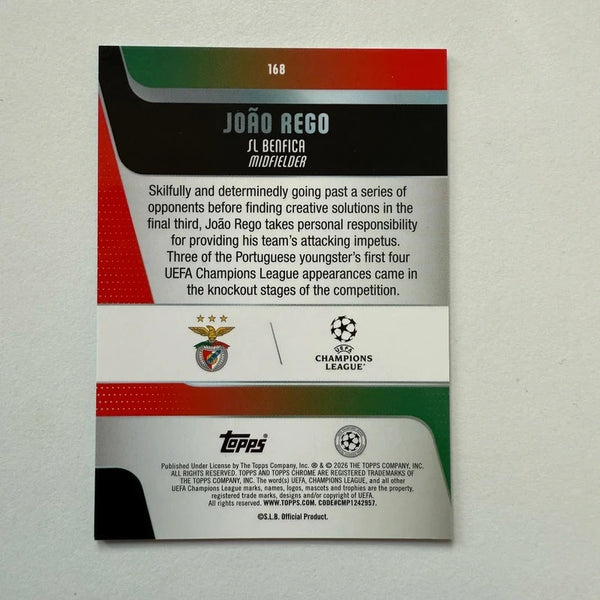 Topps Chrome UEFA Champions League 2025 João Rego RC Green Foil /199 Benfica