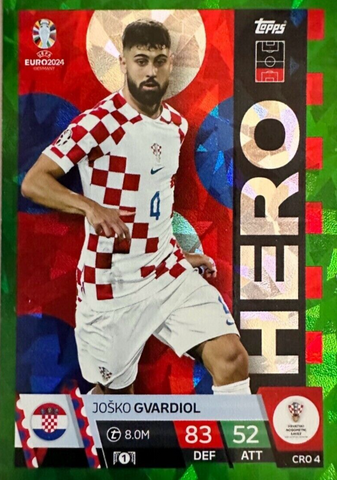 Match Attax Euro 2024 Josko Gvardiol Crystal Parallel Green Emerald Hero Card