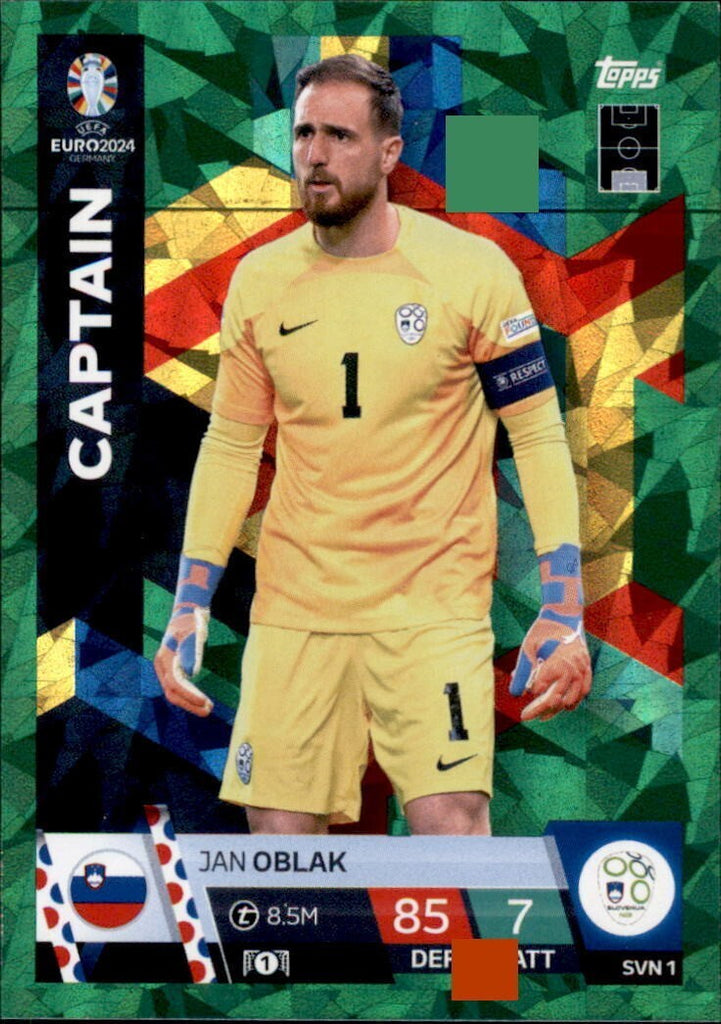 Match Attax UEFA Euro 2024 Jan Oblak Green Parallel Captain Trading Card