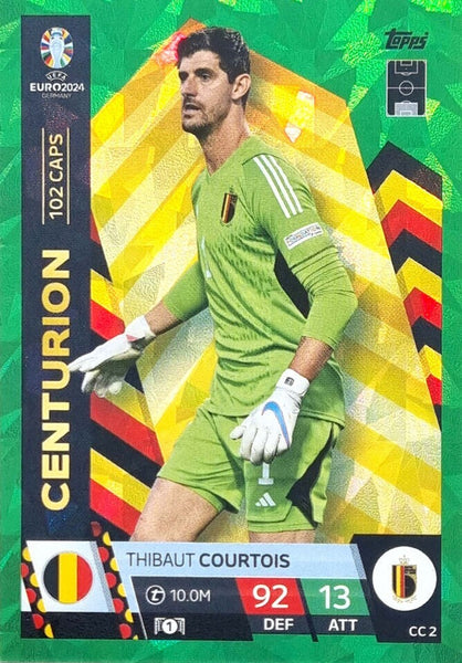 Match Attax Euro 2024 Thibaut Courtois Crystal Parallel Green Centurion Card