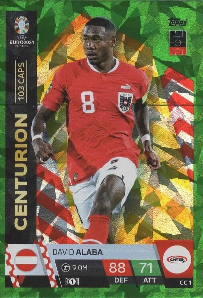 Match Attax UEFA Euro 2024 David Alaba Green Emerald Parallel Centurion Card