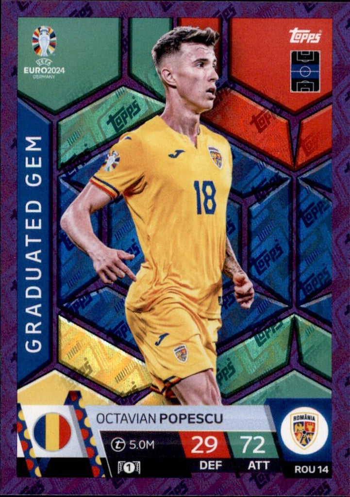 Match Attax Euro 2024 Octavian Popescu Parallel Crystal Purple Topps UEFA Card