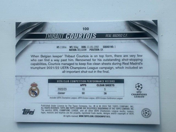 Topps Chrome Hobby UEFA Club Competitions 23/24 Thibaut Courtois Real Madrid
