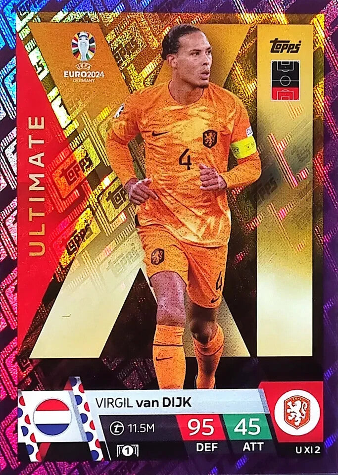 Match Attax Euro 2024 Virgil Van Dijk Crystal Purple Parallel Ultimate UEFA