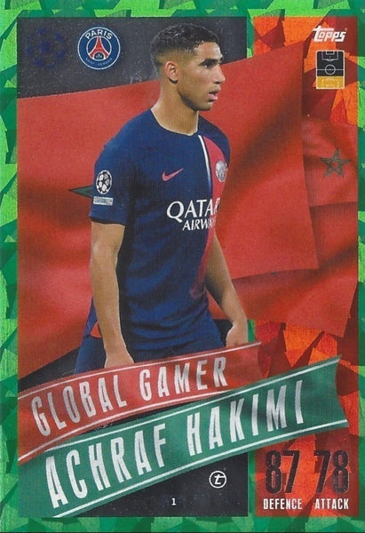 Match Attax Extra 23/24 Achraf Hakimi Green Crystal Parallel Global Gamer Card