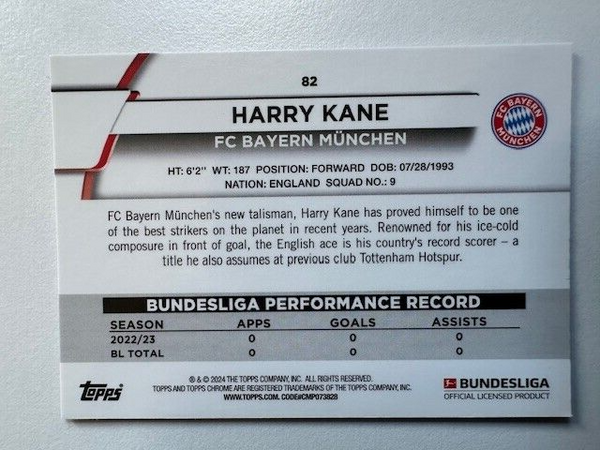 Topps Chrome Bundesliga 2023/24 Harry Kane Bayern Munich Card #82