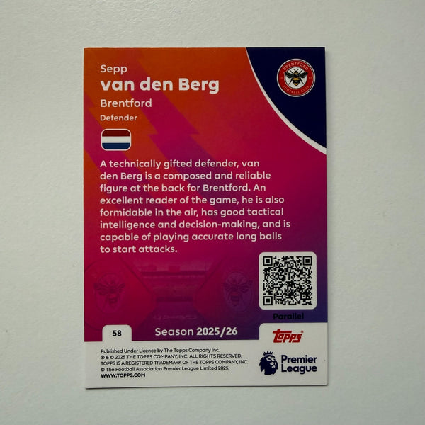 Topps Premier League 25/26 Sepp Van Den Berg Yellow Sparkle Parallel Card/299