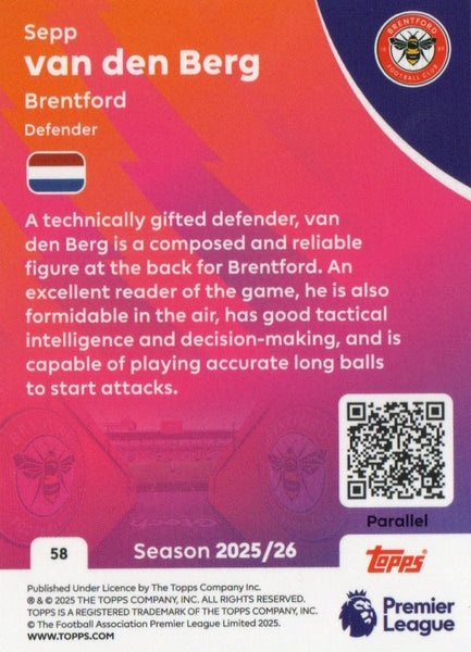 Topps Premier League 25/26 Sepp Van Den Berg Yellow Sparkle Parallel Card/299