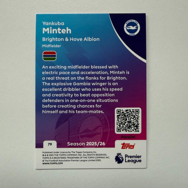 Topps Premier League 25/26 Yankuba Minteh Brighton Blue Parallel Card /150