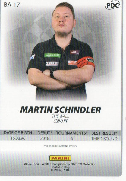 Panini 2026 PDC World Championship Darts Martin Schindler Cracked Ice Card