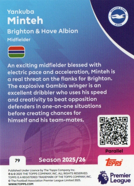 Topps Premier League 25/26 Yankuba Minteh Brighton Blue Parallel Card /150