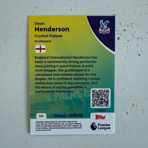Topps Premier League 25/26 Dean Henderson Yellow Sparkle Parallel Card/299