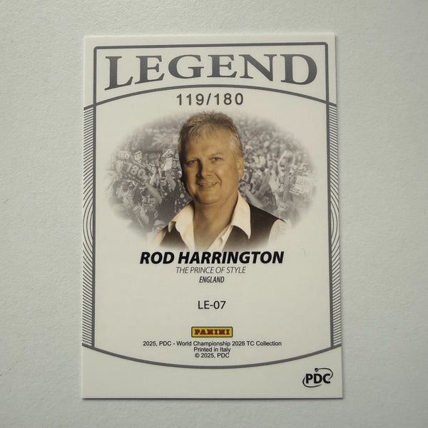 Panini 2026 PDC World Championship Darts Rod Harrington Legend Purple Card /180