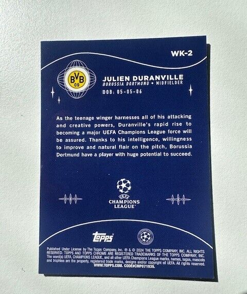 Topps Chrome Hobby UEFA Club Competitions 23/24 Julien Duranville Wonderkids