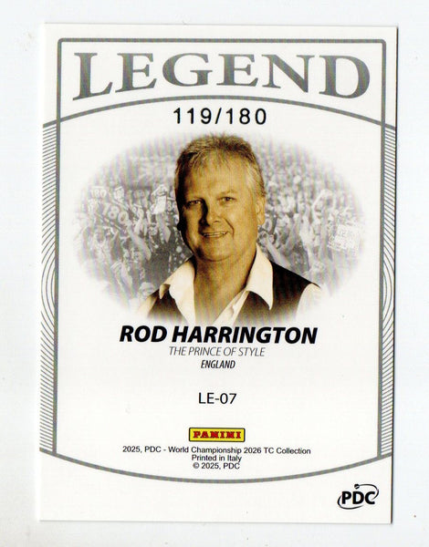 Panini 2026 PDC World Championship Darts Rod Harrington Legend Purple Card /180