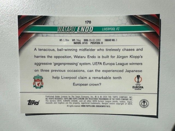 Topps Chrome Hobby UEFA Club Competitions 23/24 Wataru Endo Liverpool Card #170