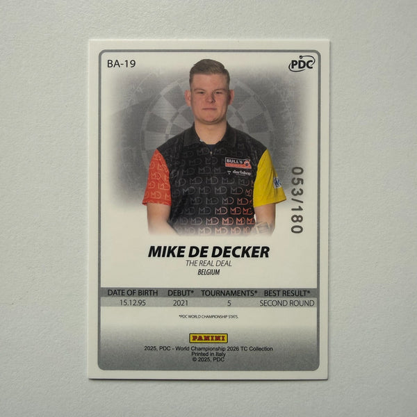 Panini 2026 PDC World Championship Darts Mike De Decker Base Parallel Card /180
