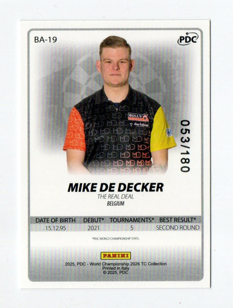 Panini 2026 PDC World Championship Darts Mike De Decker Base Parallel Card /180