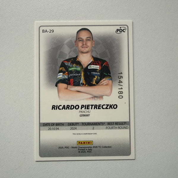 Panini 2026 PDC World Championship Darts Ricardo Pietreczko Parallel Card /180