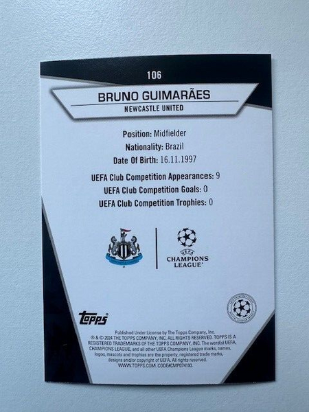 Topps Superstars 2024 23/24 Bruno Guimaraes Newcastle Golden Pixels Card #106