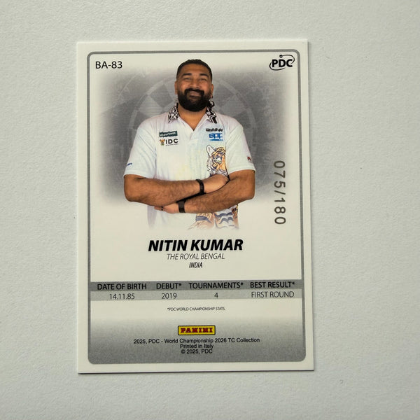 Panini 2026 PDC World Championship Darts Nitin Kumar Base Parallel Card /180
