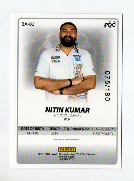 Panini 2026 PDC World Championship Darts Nitin Kumar Base Parallel Card /180