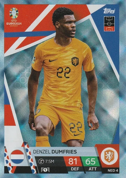 Match Attax Euro 2024 Denzel Dumfries Crystal Parallel Blue UEFA Topps Card