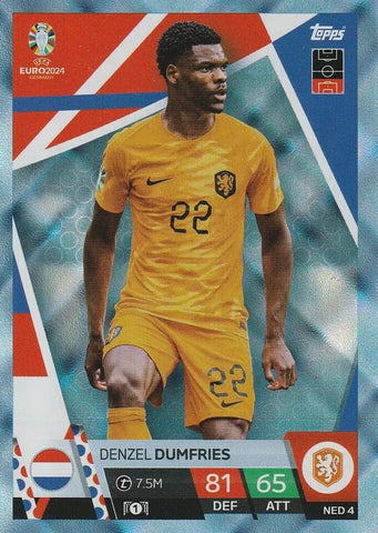 Match Attax Euro 2024 Denzel Dumfries Crystal Parallel Blue UEFA Topps Card
