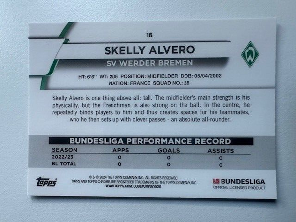 Topps Chrome Bundesliga 2023/24 Skelly Alvaro SV Werder Bremen Card No 16