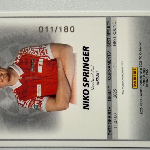 Panini 2026 PDC World Championship Darts Niko Springer Base Parallel Card /180