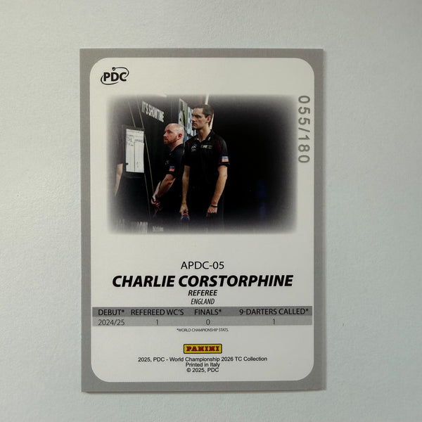 Panini 2026 PDC World Championship Darts Charlie Corstorphine Referee Card /180